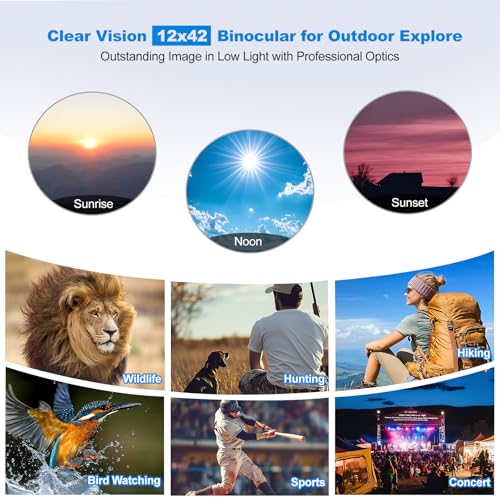 HD 12x42 Waterproof Binoculars Adult High Power BAK4 FMC Lens&Phone Adapter
