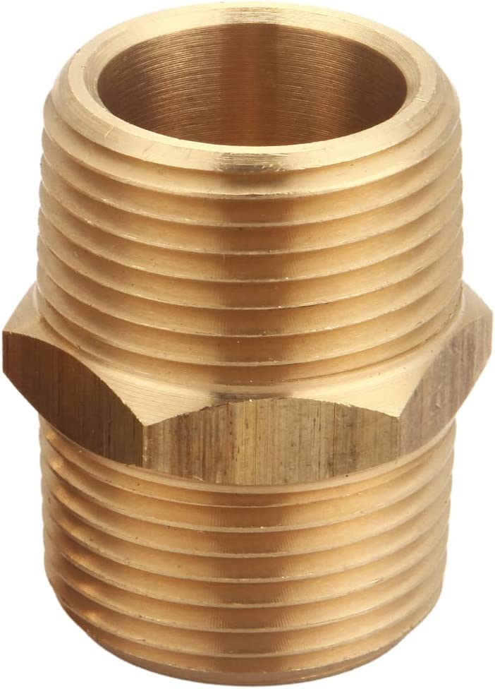 [Australia - AusPower] - 3/4 Inch NPT Brass Nipple Male Pipe Fitting Adapter, Hex Nipple, (3/4 inch x 3/4 inch NPT Male, 2 Piece), Straight Connector Pipe Fitting 3/4" x 3/4" NPT Male 