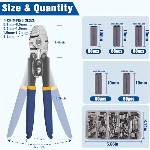 VATEICO fishing crimping pliers set with stainless steel crimper and copper sleeves for wire leaders and rope