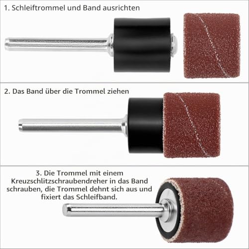 QWORK 132 Piece Sanding Sleeve Set, 120 Sanding Belts in Different Sizes and 12 Sanding Rollers, Compatible with Dremel Rotary Tool