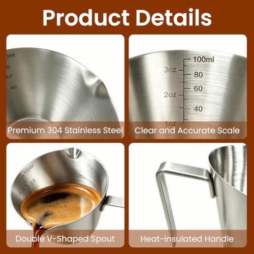 Set of 10 stainless steel espresso shot cups in silver, 3.4oz (100ml) capacity, by Carrottimes, showing shiny metallic finish.