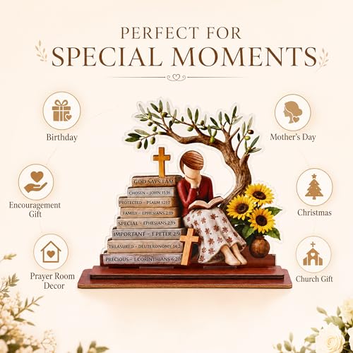 Religious Gifts for Women, God Says I Am Bible Verse Desk Decor for Her Kat-K- god says - ao do - hoa vang