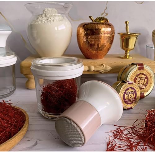 Deluxe Saffron Mill Grinder – Handheld Glass Spice Grinder for Cooking, Tea, and Herbal Use – Fine Powder Mortar with Mesh – Durable Design with Moisture-Proof Lid (1, Grey) 1