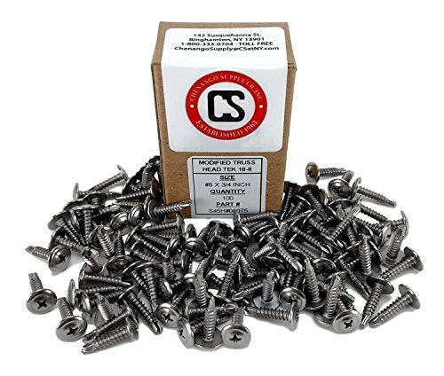 Chenango Supply #8 x 3/4-inch stainless wafer head Phillips self-drilling sheet metal screws, 100-piece pack