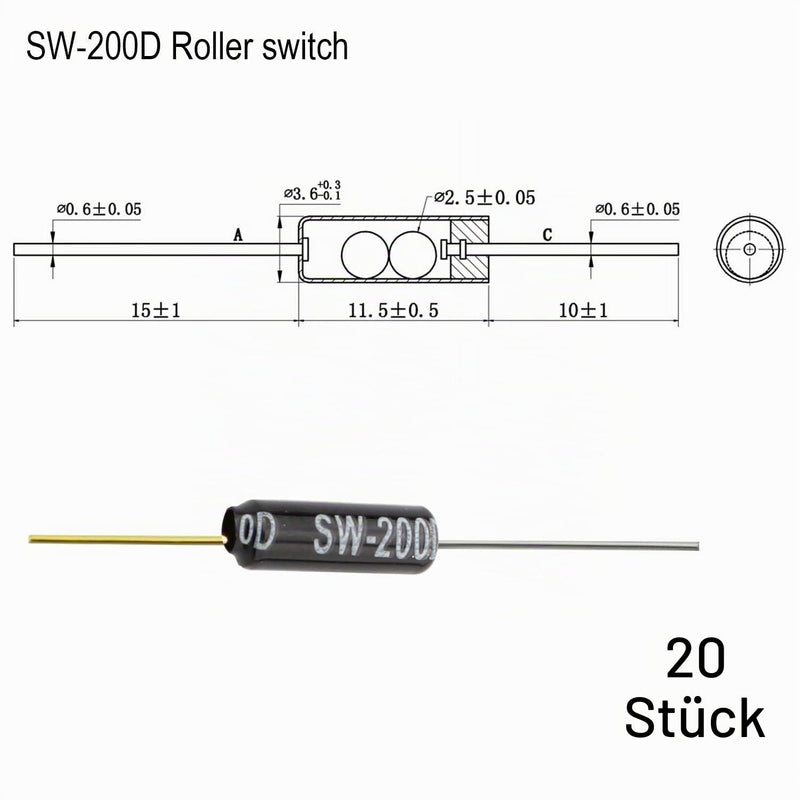 RUNCCI-YUN Tilt Sensor Angle Sensor Vibration Sensor Ball Switch 12V 1MA SW-200D Metal Ball Tilt Shake Trigger Switch for Arduino Smart Car (Black) Pack of 20
