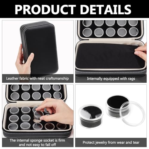 BENECREAT 30Pcs Gem Jars Leather Jewelry Display Case, 8.6x5.1x2.5 Inch Loose Diamond Box with Black Foam Insert for Collectibles Storage, Diamond Boxes Containers