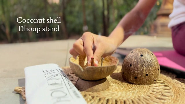 Handmade Coconut Shell DHOOP Stand – Eco-Friendly Natural Incense Holder Charcoal/Cone Burner, Sage Stand, Palo Santo Holder, Ash Catcher for Aromatherapy, Meditation, Yoga, Spiritual