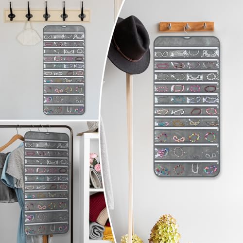 SynHHergyx 2 Pack Zippered Pocket Hanging Jewelry Organizer Dual-Sided Zipper Jewelry Holder Hanging Storage Organizer for Holding Earrings Bracelets Rings, Each with 80 Zippered Pockets