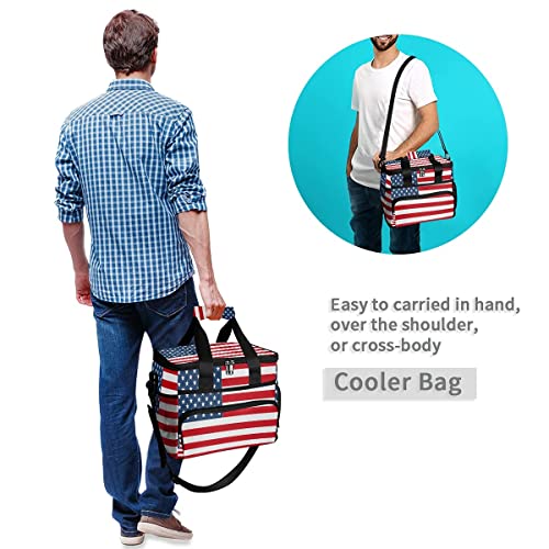 AUUXVA Cooler Bag Large Camping Cooler Tote Lunch Cooler Bag Leakproof Insulated Waterproof Lunch Box American Flag