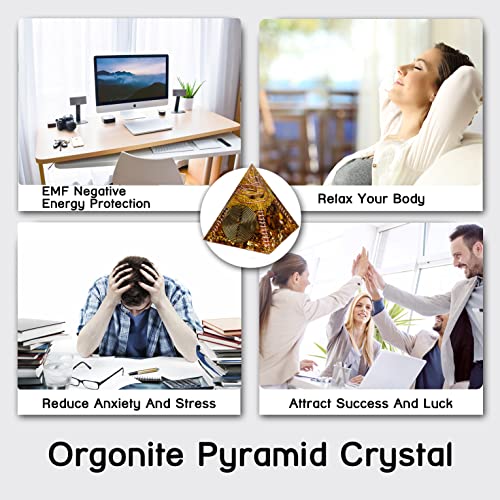 DRTMLY Orgone Pyramid, Small Healing Crystals Pyramid with Tiger's Eye Stones, Orgonite Energy Generator for Resist Stress, Bring Good Luck and Wealth Tiger Eye