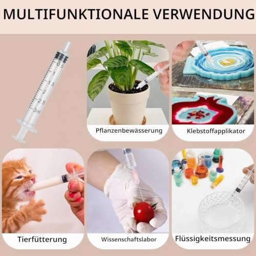 Pack of 10 Syringes 3 ml Plastic Syringe with Blunt Needle | Individually packed, versatile dosing syringes, scientific syringes with caps for laboratories, garden, pet care