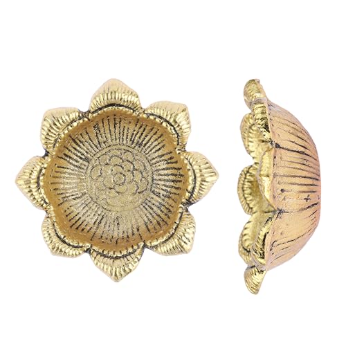 Set of 2 Diya Deepak Pooja Diya Item Religious Brass Oil Lamp for Pooja Indian Traditional Festival New year Decorations Aarti Diya Lighting Accessories Gift Items Kit Lantern(Size:-2'')(Golden)