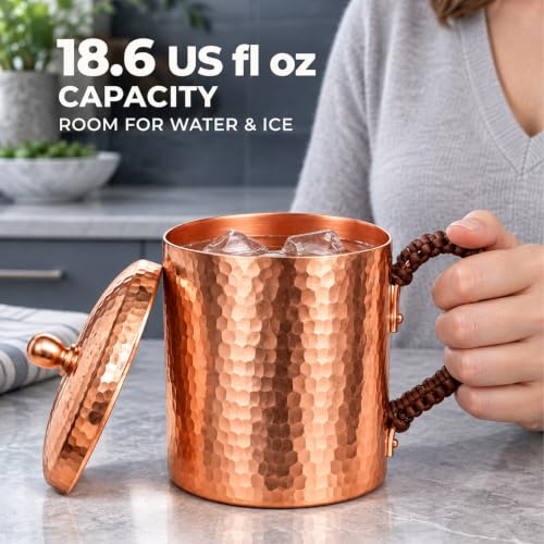18.6 Ounce Pure Copper Cup with Lid for Drinking Water