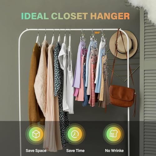 Pants Hangers,Space Saving 3 Pack Metal 6 Tier with Clips Holds 18 Skirts/Pants/Jeans/Shorts, w/360°Rotating Hook, Skirt Hangers Space Saving Closet Organizers and Storage (3)