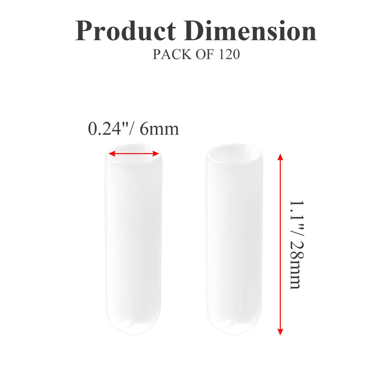 [Australia - AusPower] - 120Pcs Round Rubber End Caps 1/4" (6mm) ID Flexible Screw Thread Protectors White Bolt End Caps for Metal Tubing Rod Bolt 1/4"(6mm)ID 120 