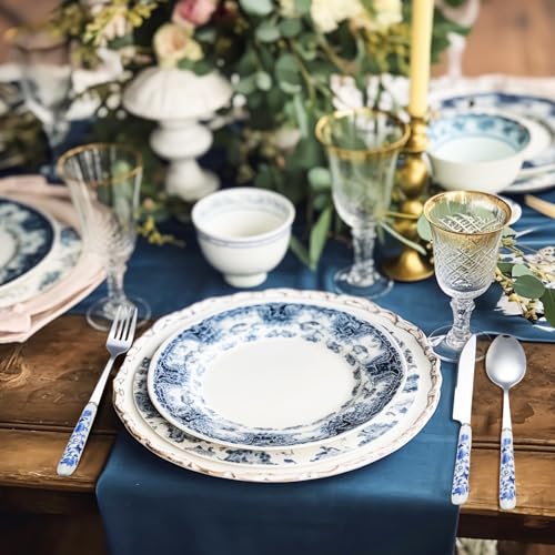 10 Pcs Chinoiserie Silverware Set Blue White Porcelain Ceramic 10