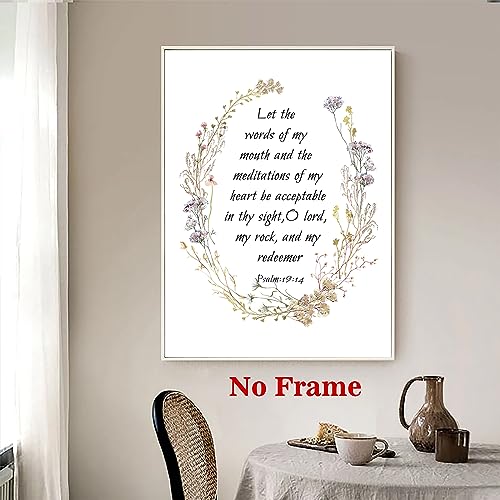 Psalm 19 Floral Canvas Bible Verse Poster - Christian Scripture Wall Art - Floral Scripture Picture for Living Room & Bedroom - 16x24in Psalm 19 Wall Art 16"L x 24"W