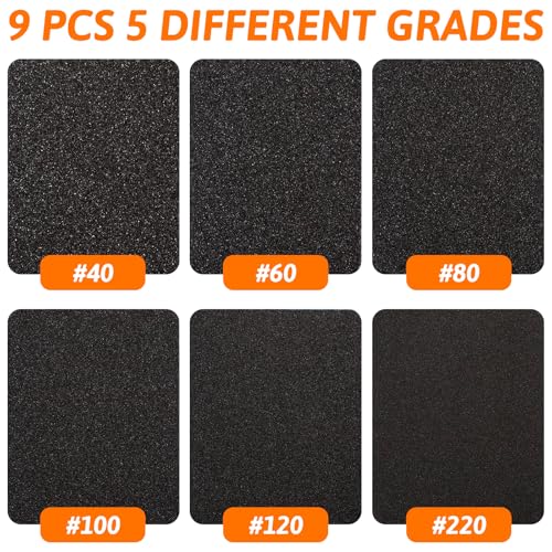 9 Piece Sanding Sponges Set Grit 40/60/80/120/220 Wet and Dry Sandpaper Fine for Wood Car Metal Paint Walls Glass Soft Pad Wet Sandpaper Sanding Block Emery Paper Mix