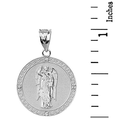 925 Sterling Silver Saint Gabriel The Archangel CZ Round Medal Pendant (1")