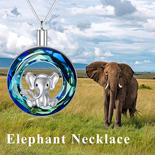 Elephant Necklace 925 Sterling Silver Elephant Crystal Pendant Necklaces Animal Elephants Jewelry Gifts for Women Silver Crystal Urn-1