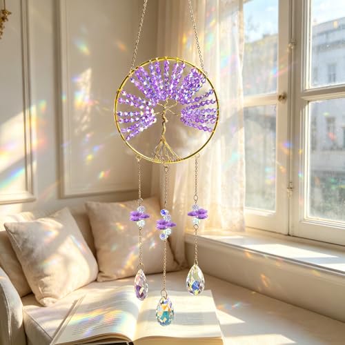Tree of Life Crystal Sun Catchers Indoor Window Purple