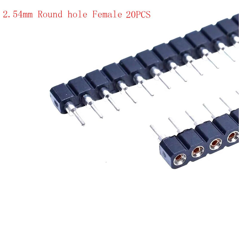 [Australia - AusPower] - 2.54mm 1x4Pin Round Female Socket Pin Header Strip 4P Single Row Straight Female/Male Socket/Pin Header Strip Connector - (20 pcs) 1 x 4Pin Round Female Socket 