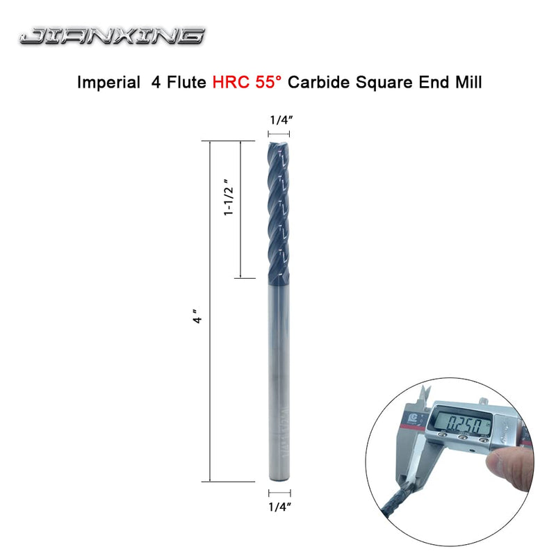 [Australia - AusPower] - 1/4" Extra Long Carbide Square End Mill for Alloy Steels/Hardened Steels, 4" Overall Length End Mill Bits, 4 Flute HRC 55 Deg AlTiN Coating, CNC Router Bits (1 Pieces) 1/4" Extra Long (1 Pieces) 