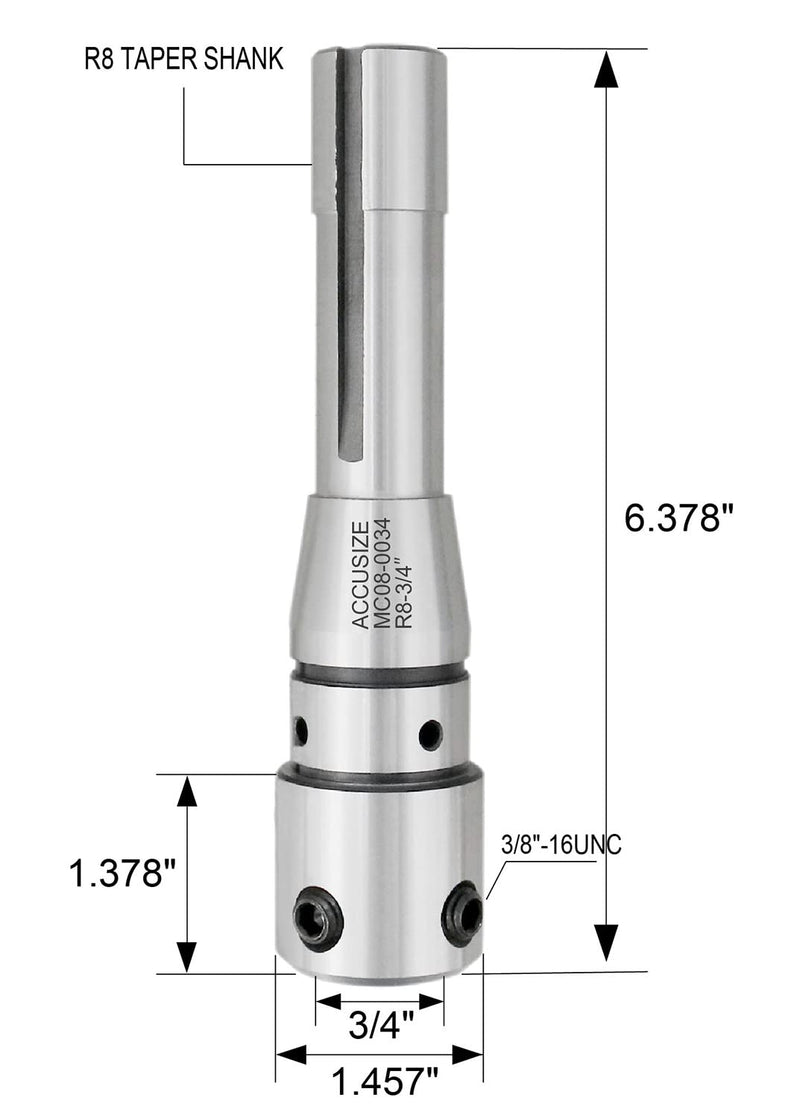 Accusize Industrial Tools R8 to 3/4'' Weldon Shank Arbor Adapter, Compatible with Annular Cutters for Bridgeport Milling Machines, Durable Construction, MC08-0034 | 7/16-20 Drawbar Thread, Spring Pilot Center, Includes Key, for Annular Cutters Used on ...