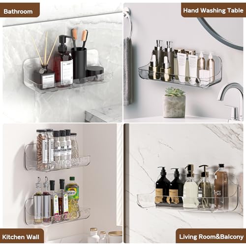 Acrylic Shower Shelves 2 Pack, Adhesive Clear Bathroom Shelf, Plastic Shower Caddy with Self Adhesive Tape, No Drilling, Wall Mounted Shower Organizer for Bathroom Storage & Kitchen Clear-2 Pack Medium