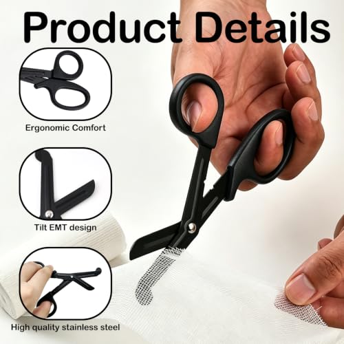 Pack of 3 Medical Bandage Scissors, Bandage Scissors, Rescue Scissors, Stainless Steel Bandage Scissors, Medical Scissors for Nurses, Medical Students, Emergency Room