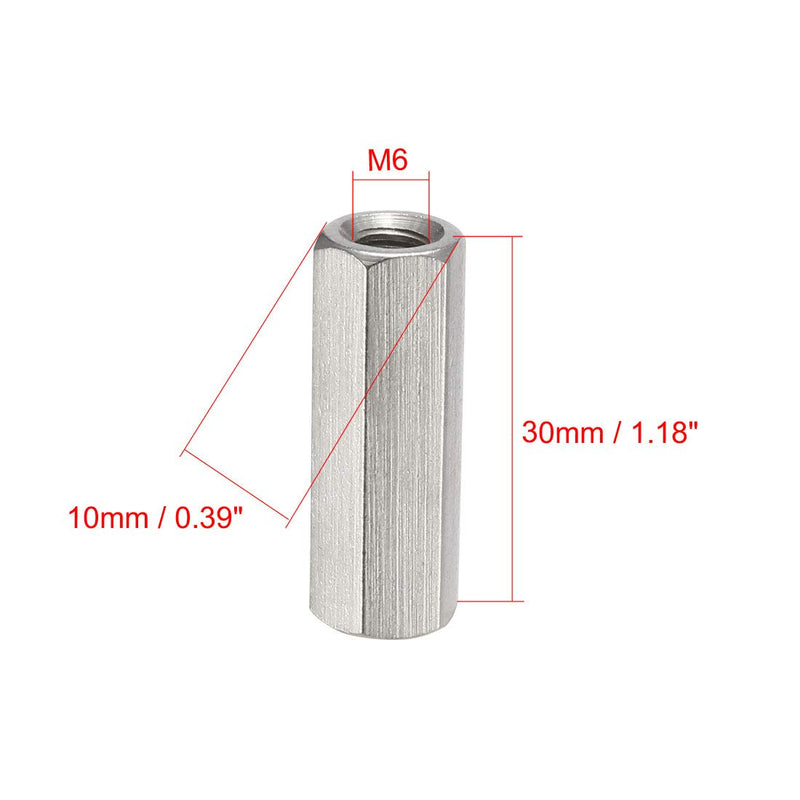 [Australia - AusPower] - uxcell M6 x 1-Pitch 30mm Length 304 Stainless Steel Metric Hex Coupling Nut, 4Pcs M6x1x30mm 