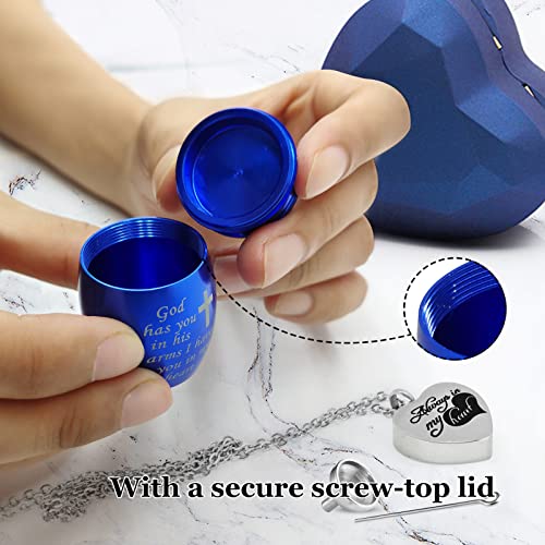 Small Keepsake Urns Comes with Heart Box w/Light (Battery Replaceable)- Best Memorial Gifts for Loss of Loved One - Mini Cremation Urn w/Urn Necklace - Miniature Ashes Holder Tiny Sharing Token Urn Blue