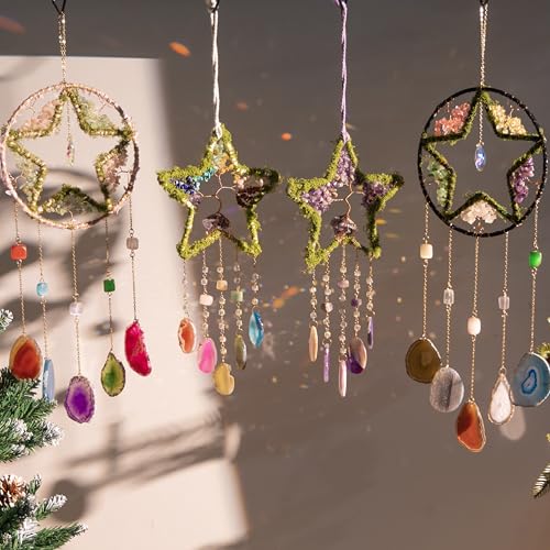 Rainbow Star Dream Catchers Crystal Dream Catcher for Adults Green-color