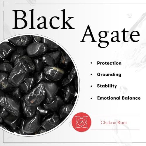 mookaitedecor 7 Piece Stones with Engraved Magic Archangel Symbol Black Black Agate