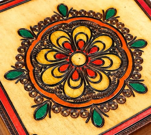 Artisan Owl Polish Handmade Dream Catcher Floral Ornamented Crest 4" Wooden Box with Red Interior, Perfect for Keepsakes and Special Items