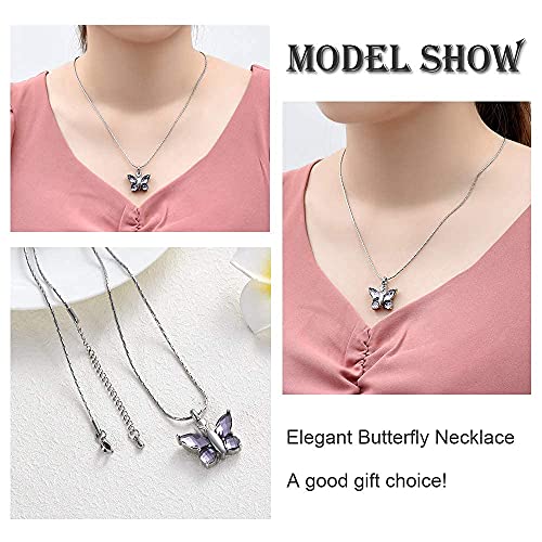 constantlife Cremation Jewelry for Ashes - Purple Crystal Stainless Steel Heart & Butterfly Pendant Memorial Urn Necklace Women Keepsake Gift, 2pcs