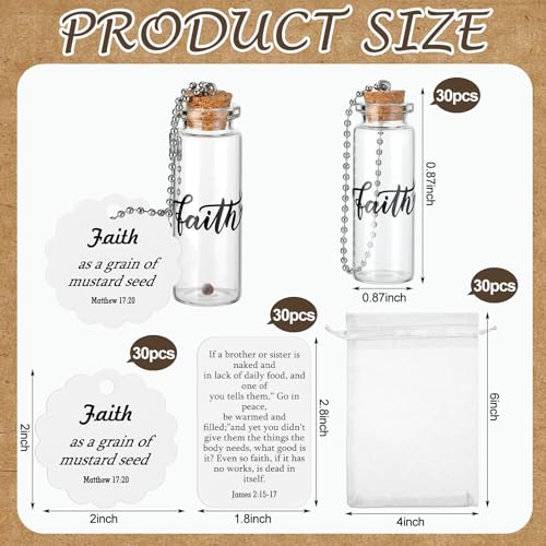 Chuangdi 30 Sets Mustard Seed Gift Set Faith Glass Bottle Charms with Card