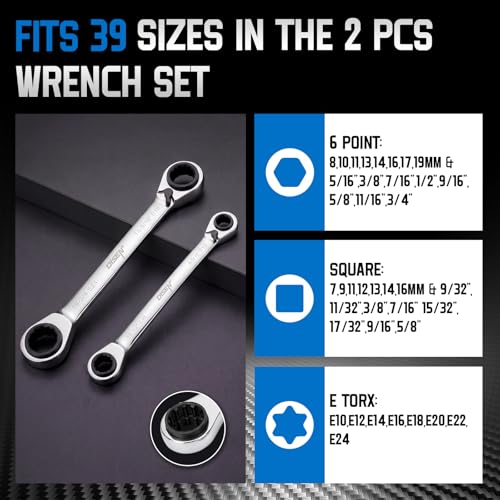 DISEN 39-in-1 reversible ratcheting box wrench set with double box ends, arranged in a tool case