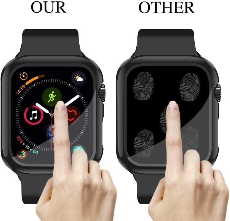 [Australia - AusPower] - YMHML [2 Pack] Compatible for Apple Watch 42mm Series 3/2/1 Tempered Glass Screen Protector with Hard Black Case, Full Coverage Easy Installation Bubble-Free Cover for iWatch Accessories 42 mm 