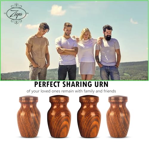 ZIYA Wooden Small Keepsake Cremation Urn for Human Ashes with Black Velvet Case - Set of 2 Pcs Memorials Mini Sharing Personal Funeral Urn for Pet or Human Ashes Token