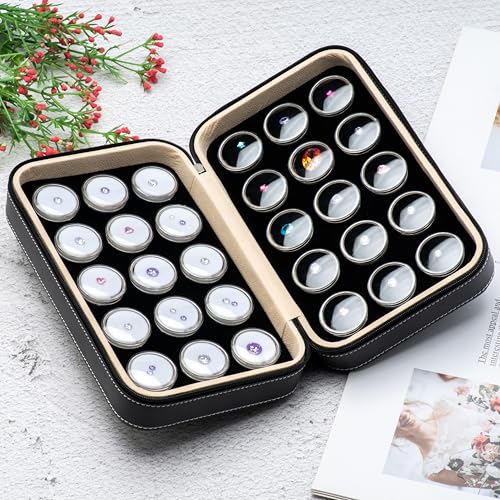 30 PCS Gemstone Display Collection Storage Box with Clear Lid for Gems Diamond and PU Leather Black Bag Holder Container (Black-30pcs) Black-30pcs