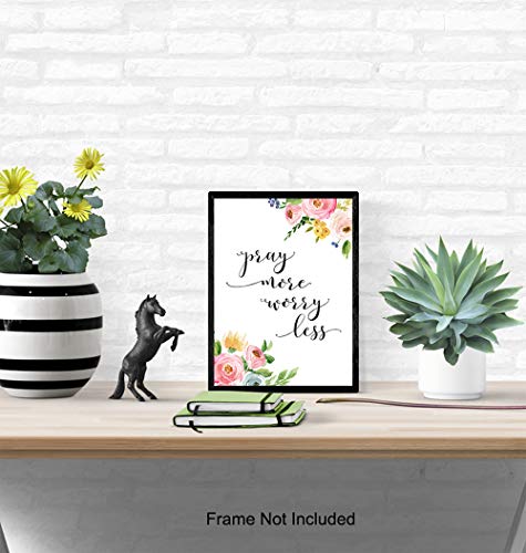 Pray More Worry Less Devotional Wall Decor - Christian Religious Gifts for Women - Inspirational Church Decorations - God Wall Decor - Bible Verse Art - Prayer Picture - Scripture Art