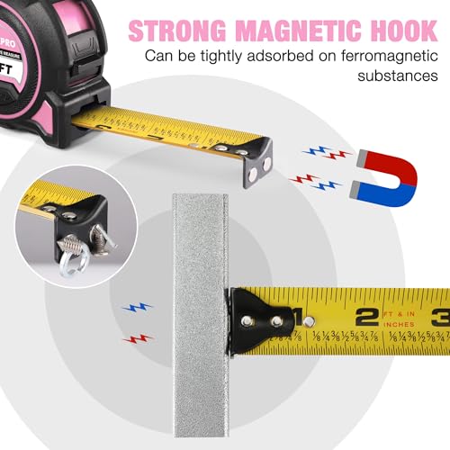 WORKPRO pink 25-foot heavy-duty tape measure with clear measurement markings and durable casing