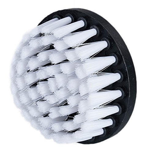 HIFROM Drill Brush - 4 inch Power Drill Attachment Soft Bristle White Quick Change Shaft Scrub Cleaning Brush for Carpet, Upholstery, Leather, Glass (White)