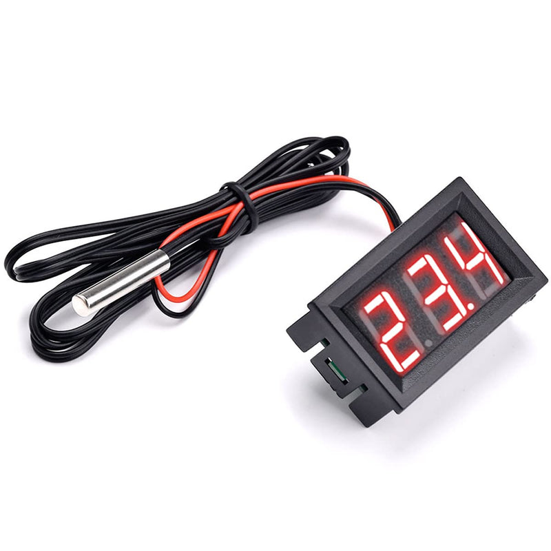 Greluma Pack of 2 0.56 Inch LED Display Digital Thermometer, DC 12 V -50 ~ 110 °C Temperature Display with Waterproof NTC Probe, Red LED Temperature Display