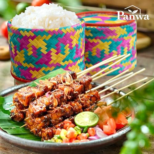 Mini Bamboo Sticky Rice Serving Basket Set – 4-Piece 4" Diameter Thai Wicker Kratip, Handmade Bamboo Sticky Rice Container, Food Safe for Authentic Thai Cuisine