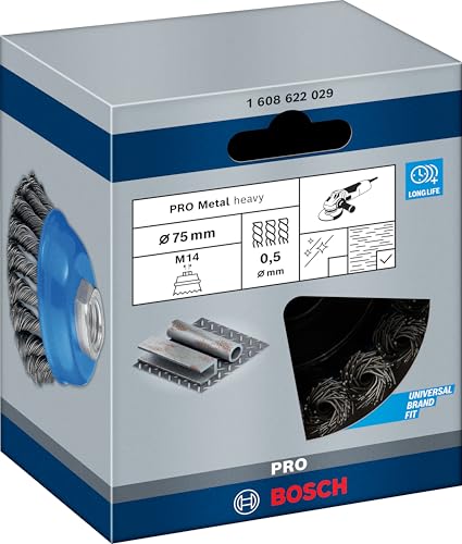 Bosch 1 x PRO Steel Longlife Cup Brush, Braided Wire for Small Angle Grinders and M14 Thread (for Steel, Diameter 75 mm, Professional Accessories Small Angle Grinder) (Pack of 2) 75 x 0.5 mm (Packung mit 2)