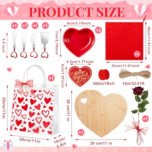 Acellegic 13 Pcs Heart Shaped Charcuterie Board Gift Set, 11 Inch Heart Cheese Board with Ceramic Bowls, Cheese Knives, Towel, Wedding Bridal Shower Engagement Gift for Bride, Newlyweds, Couples