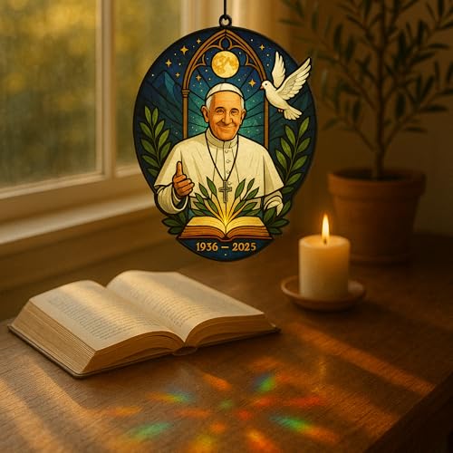 Pope Francis Memorial Ornament – 4.5" Double Layer Acrylic Suncatcher for Car Rearview Mirror – Catholic Gift for Men & Women – Religious Keepsake, Christian Car Hanging Decor (Style 4) Style 4