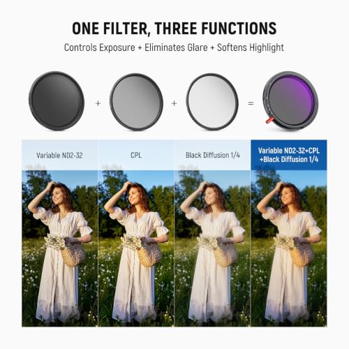 NEEWER 49mm 3 in 1 Variable ND + CPL + Black Diffusion 1/4 Lens Filter